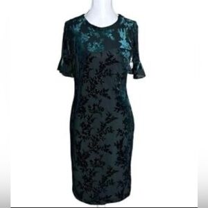 Beautiful Calvin Klein floral dress, dark green velvet, ruffle sleeve, sz 10